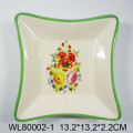 Ceramic oval plate with flower decal for decro